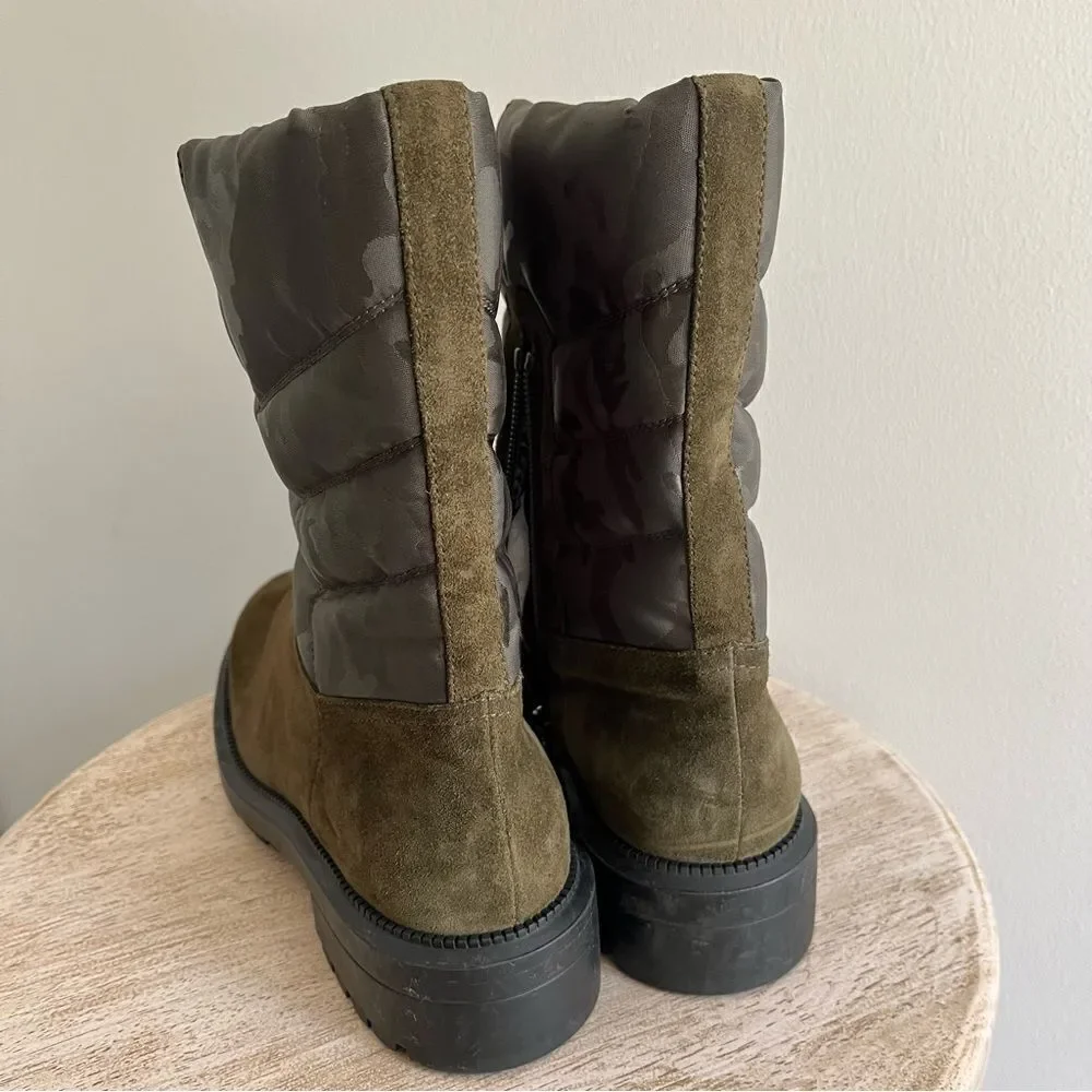 AQUATALIA Women's 6.5 Lori Boots Herb Olive Green Camouflage Suede Puffer NWOB